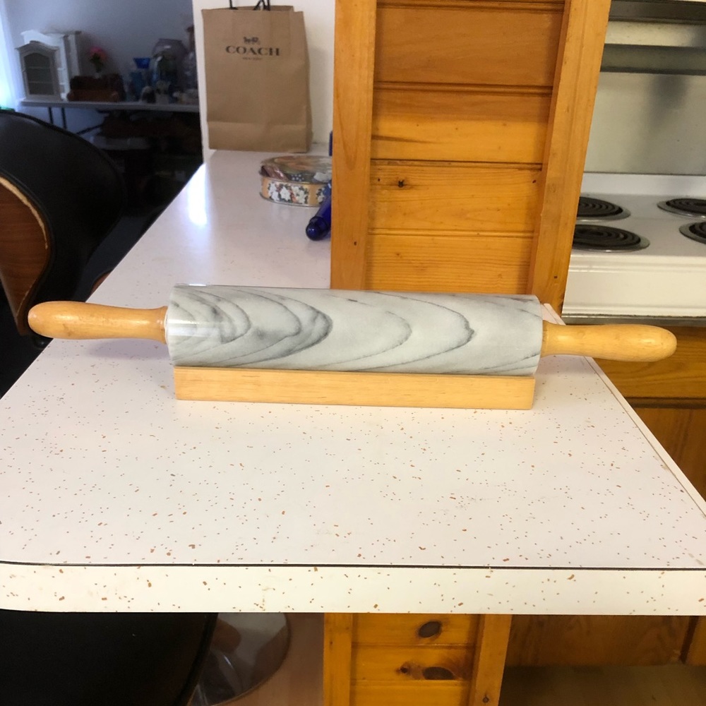 Marble Rolling Pin with Wooden Handles and Wooden Stand